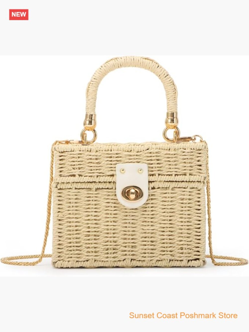 Handwoven Rattan Straw Tote Bag Square Boho Crossbody Beach Bag